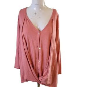 Pure Jill Large top faux wrap button v-neck flowy modal stretch blouse shirt